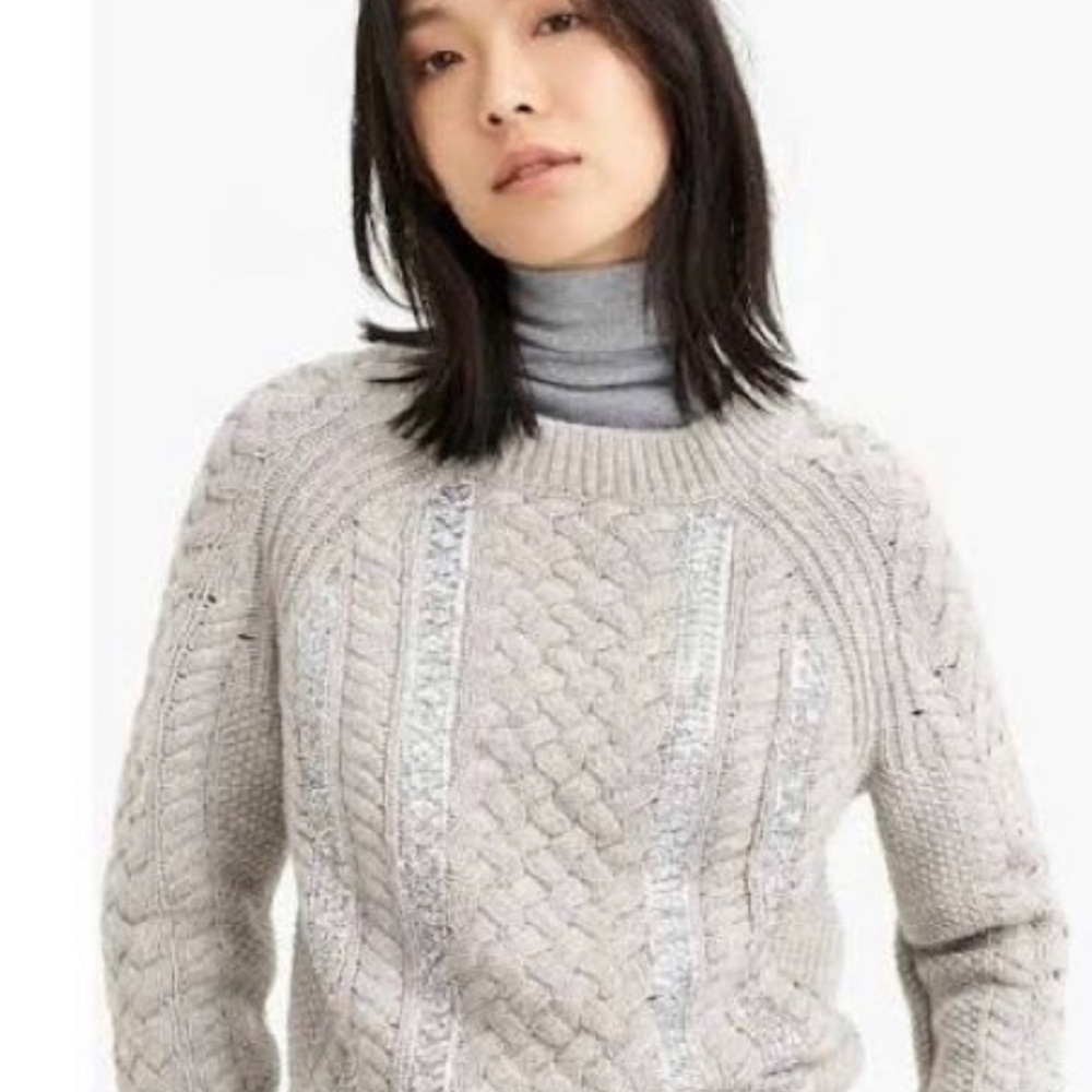 J. Crew Silver Gray Cable Knit Crew Neck Sweater